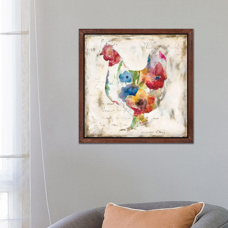 Flowered Hen 1 Piece Painting on Canvas, 45.72 cm H x 45.72 cm W, Brown Floater Framed
