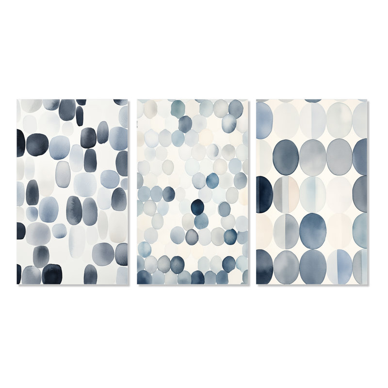 «Circle Matrix Watercolor In Faded Retro Blue», 3 pièces sur toile, Toile tendue, H 28 po x l 36 po