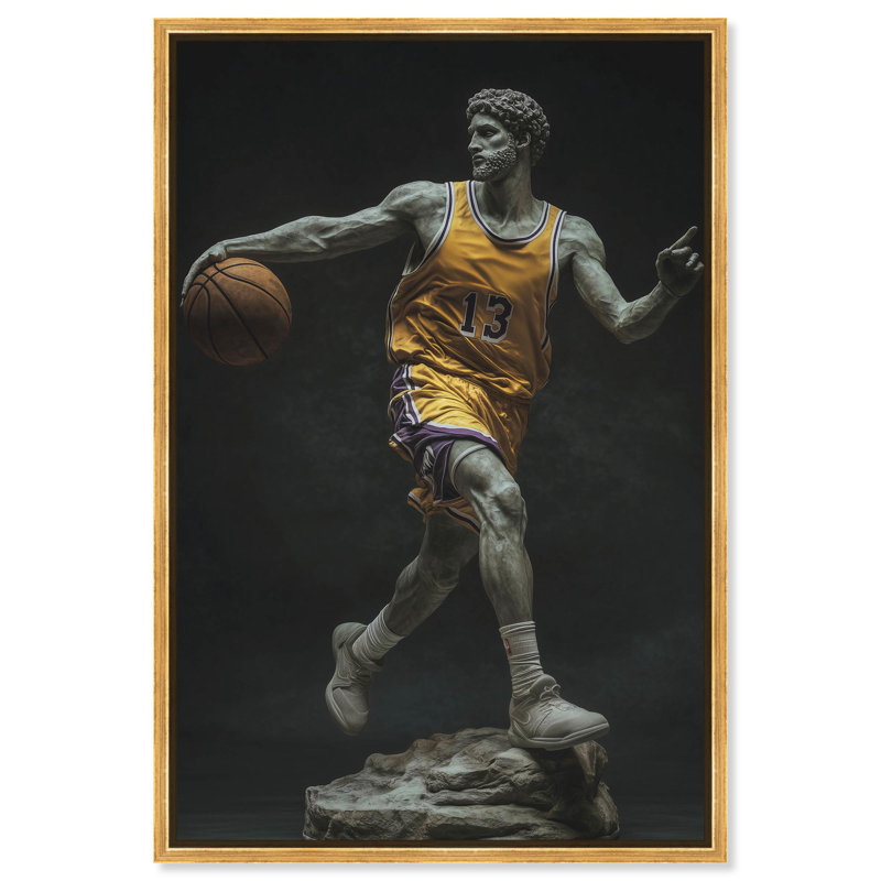 Sculpture Basketball II par Art Remedy, H 37 po x l 25 po, Doré, Cadre flottant