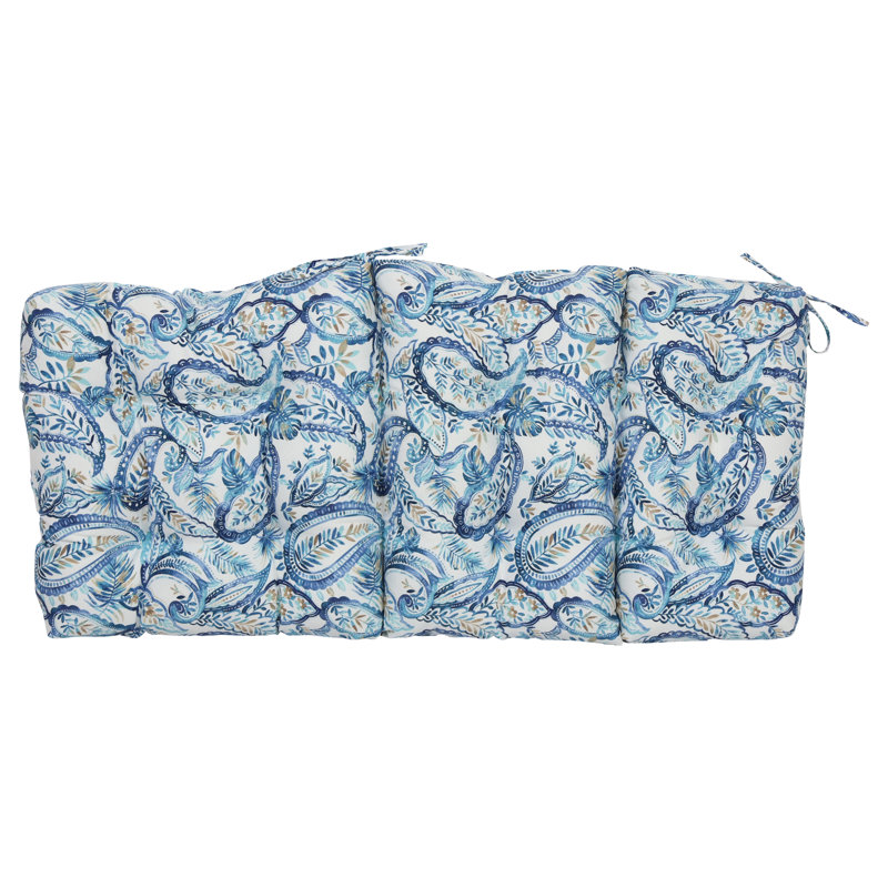 Outdoor Tufted Seat/Back Chair Cushions (Set Of 2), White/Faylinn Lapis Paisley, 20" W x 20" D