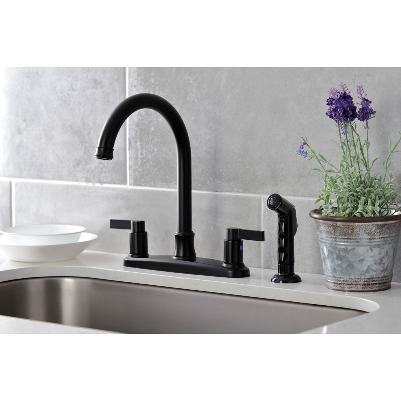 Kingston Brass NuvoFusion Two-Handle 4-Hole 8" Centerset Kitchen Faucet with Side Sprayer, Matte Black