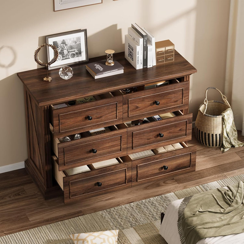 Dresser With 6 Drawers For Bedroom, Mid Century Wooden Dresser, Brown