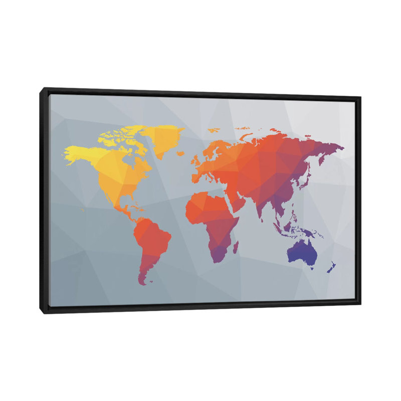 « geo map i », impression sur toile, H 18 po x l 26 po x P 1,5 po, Toile encadrée noire, Pas de tapis