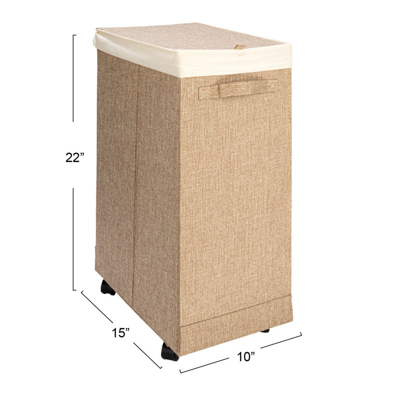 Latte Collapsible Polylinen Laundry Hamper with Lid and Wheels
