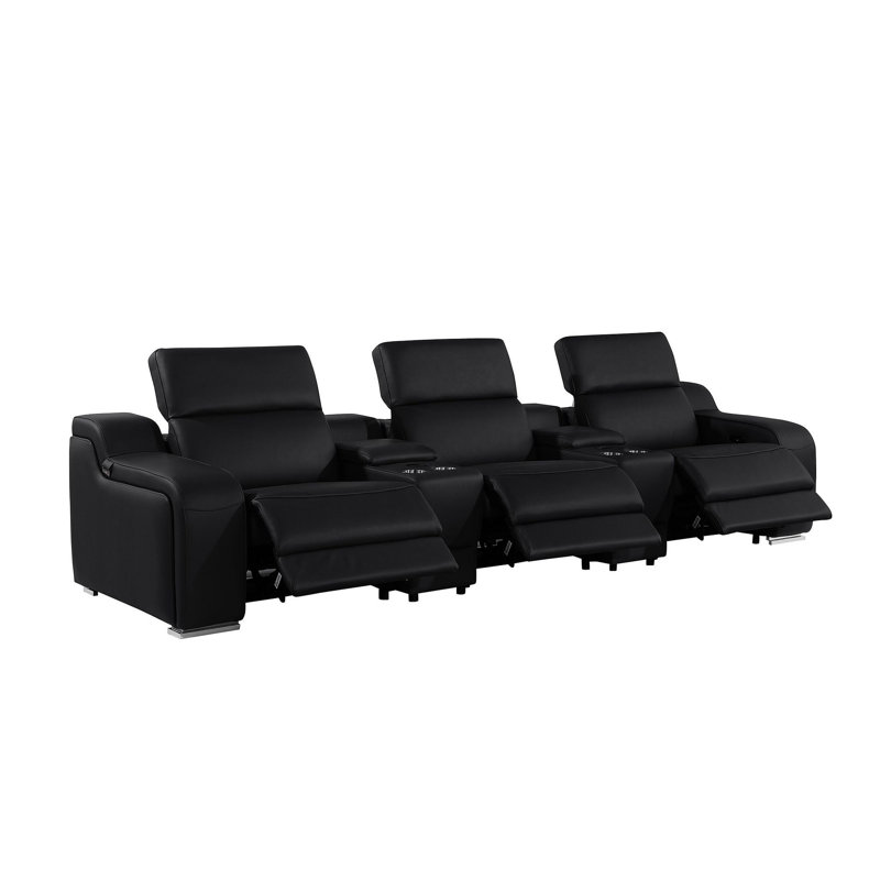 Canapé inclinable 129 po en cuir italien noir USB