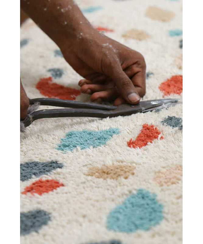 Terrazzo Cotton Abstract Area Rug in White/Red/Blue/Beige