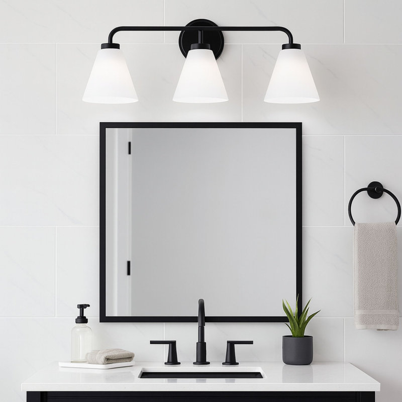 Wynridge Plug & Play 3-Light Vanity Light in Transitional and Modern Style-9.18 Inches Tall and 24 Inches Wide, Matte Black