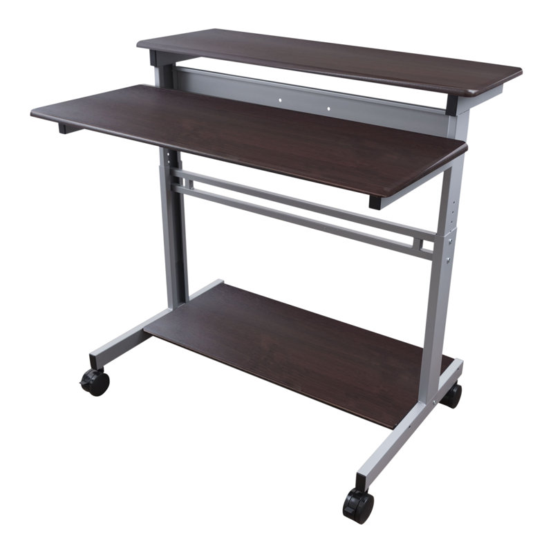 Bureau debout à hauteur ajustable Rolling, Noyer foncé / argent, H 46,1 po x l 39,4 po x P 28,8 po