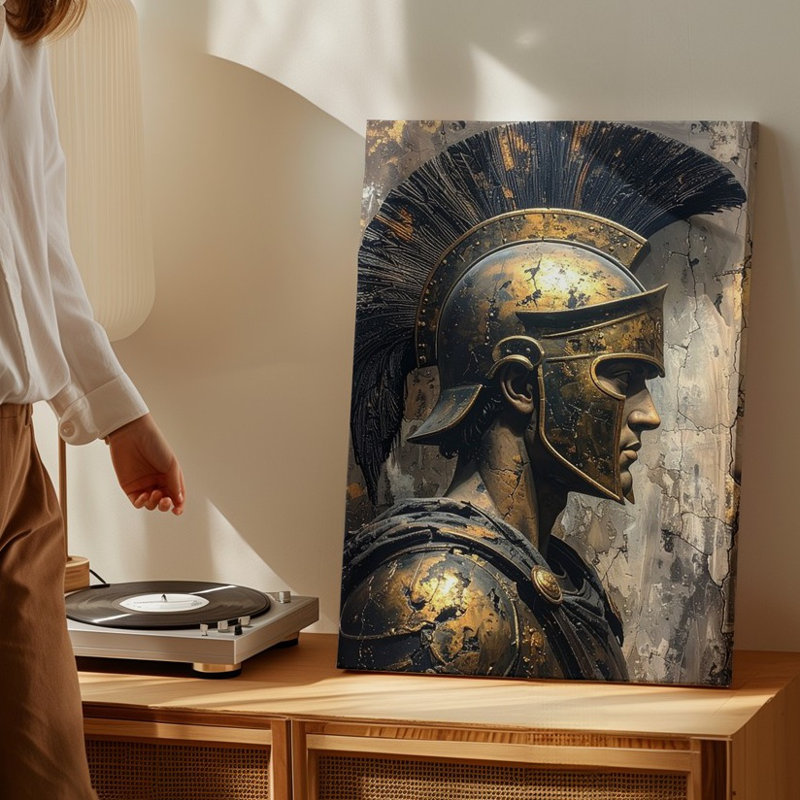 Bronze buste de Guerrier sur toile, H 16 po x l 20 po