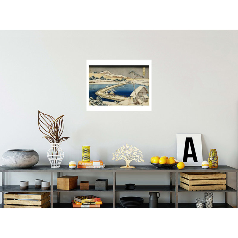 Ponton, vue antique de la province de Sano Kozuke par Katsushika Hokusai - Impression Giclée, H 22 po x l 28 po