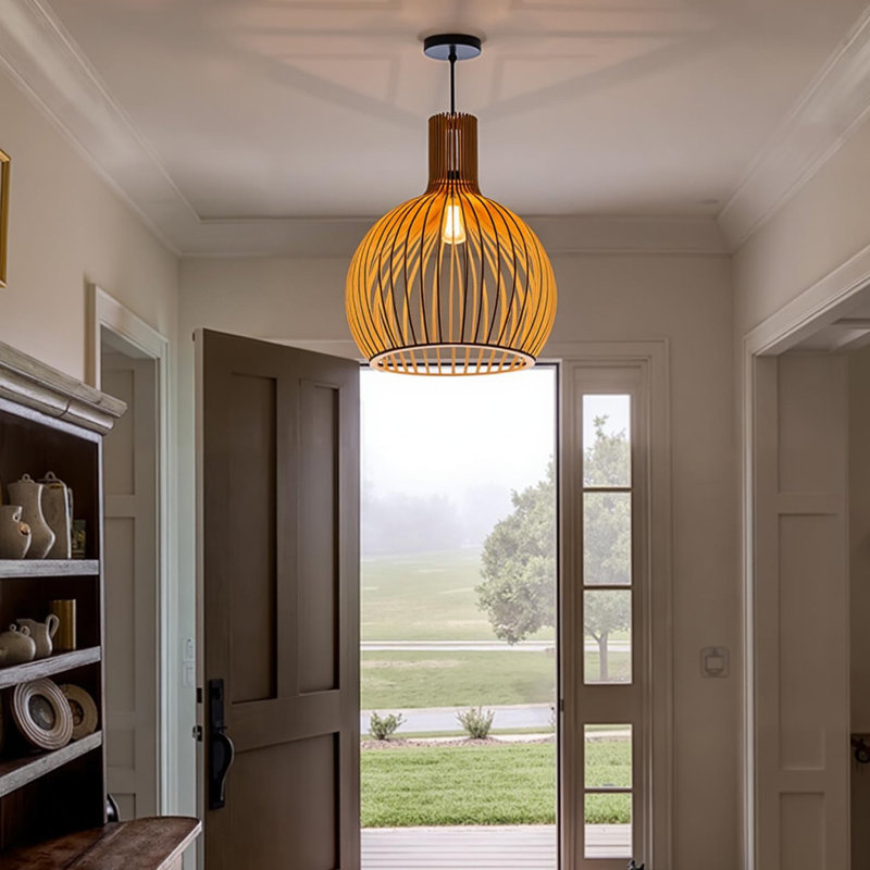 Luminaire suspendu 1 lumière bois noir, H 13,77 po x l 11,02 po x P 11,02 po
