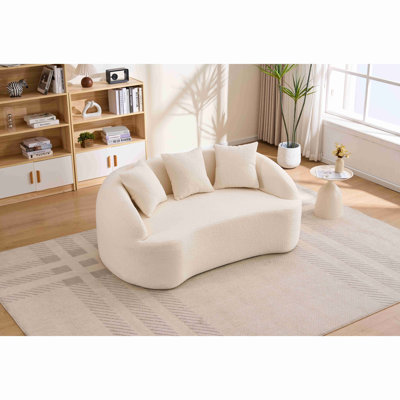 Causeuse de canapé courbée moderne, dossier amélioré, canapé de compression en chenille blanc cassé 2 places avec 3 coussins, canapé modulaire minimaliste
