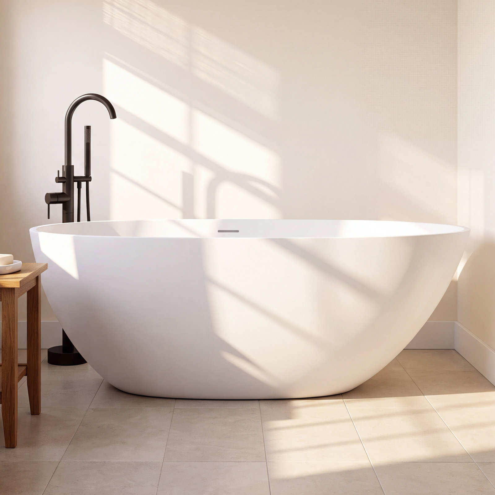 Forma 67" Solid Surface Soaking Bathtub, White