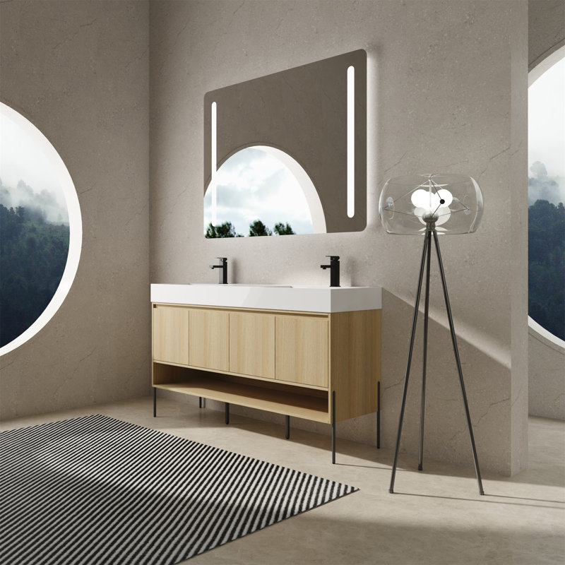 Ensemble de meuble-lavabo de salle de bain avec lavabo simple en résine
