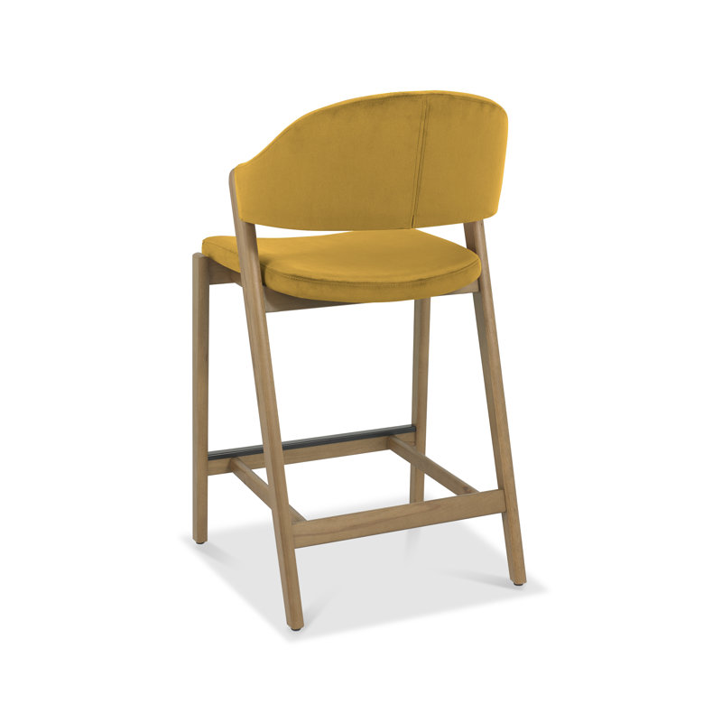 Lennox Rustic Oak Upholstered Bar Stool, Mustard, Velvet
