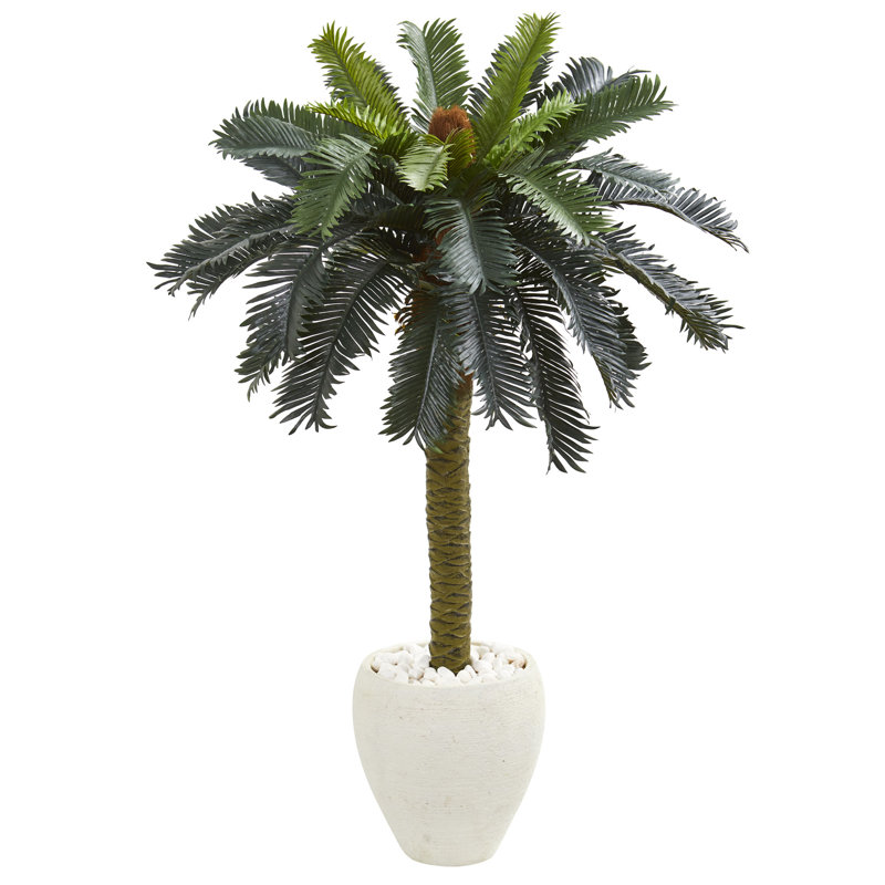 Palmier artificiel 36" en pot de fleurs, Blanc