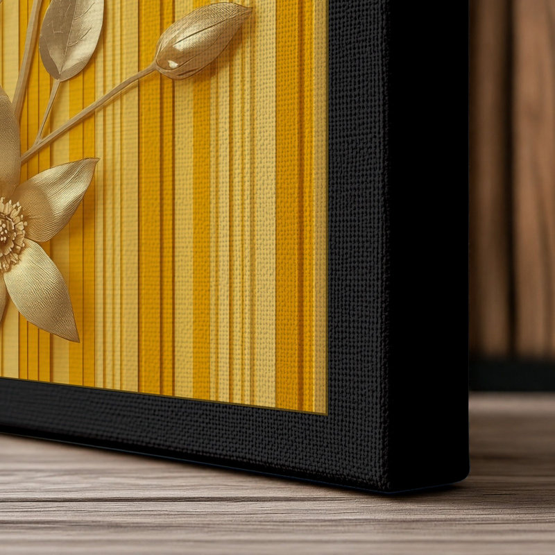 Daffodils Against Stripes Botanical - Wrapped Canvas, 18x12 - 45.7 x 30.5 cm, Black Border