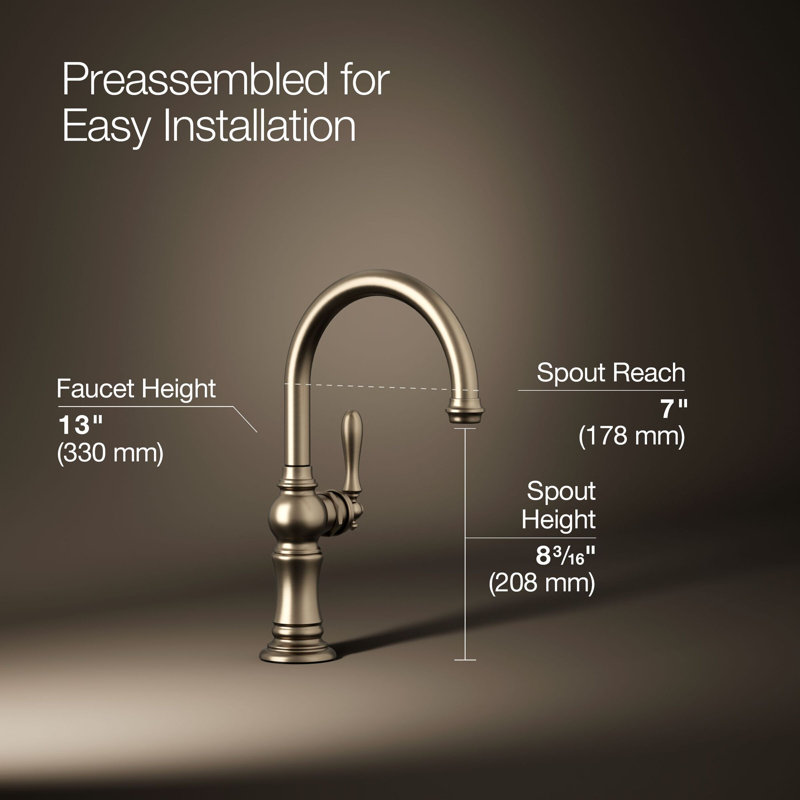 Artifacts® Single-Hole Bar Faucet with Supply Lines, Brushed Bronze