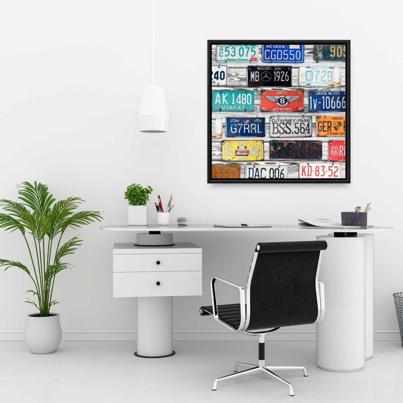 «Vintage Plates», inscription sur toile | Décoration bleue encadrée