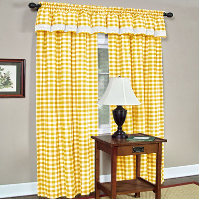 Jarrett Plaid Ruffled 42" Kitchen Curtain Panel