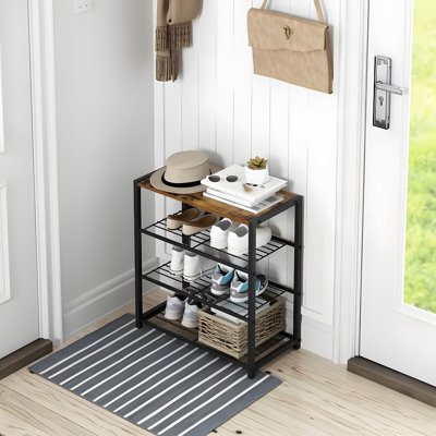 Modern Industrial 4-Tier Storage Shelves, Durable Wood Finish, 11.8''D X 24.8''W X 25''H, Freestanding Shelf For Bedroom, Living Room, Kitchen