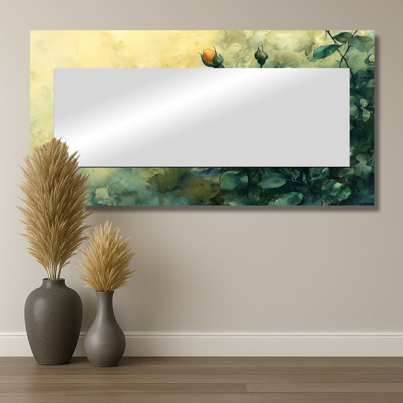 Sunlit Roses Of Summer Bloom I - Floral Decorative Mirror Wall Art - Printed On Metal, 28" x 55"