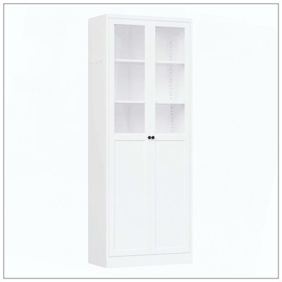 Metal Kitchen Pantry Cabinet With Doors & Shelves, Tall Heavy-Duty Adjustable Storage Organizer, Tool-Free Assembly Freestanding Cabinet For Living Room, Bathroom