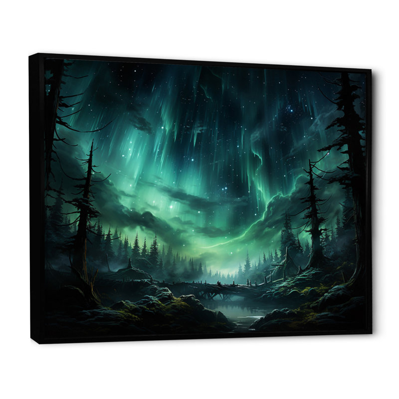 Northern Lights Starry Night I - Landscapes Wall Art Prints, H 30 po x l 40 po x P 1,5 po, Cadre flottant noir