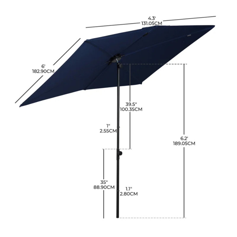 182.9cm X 131.05cm Rectangular Market Parasol, Dark Blue