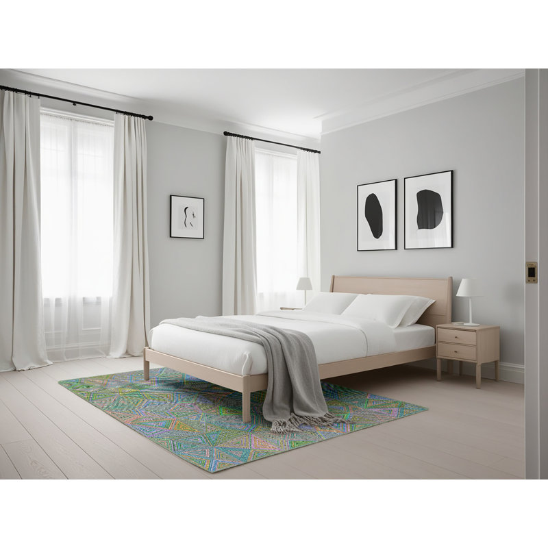Tapis vert à motif géométrique Schaper, Rectangle 5 pi x 7 pi