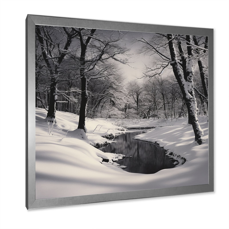 Paysage d'hiver au pays des merveilles I, Cadre simple argenté, H 16 po x l 16 po x P 1 po