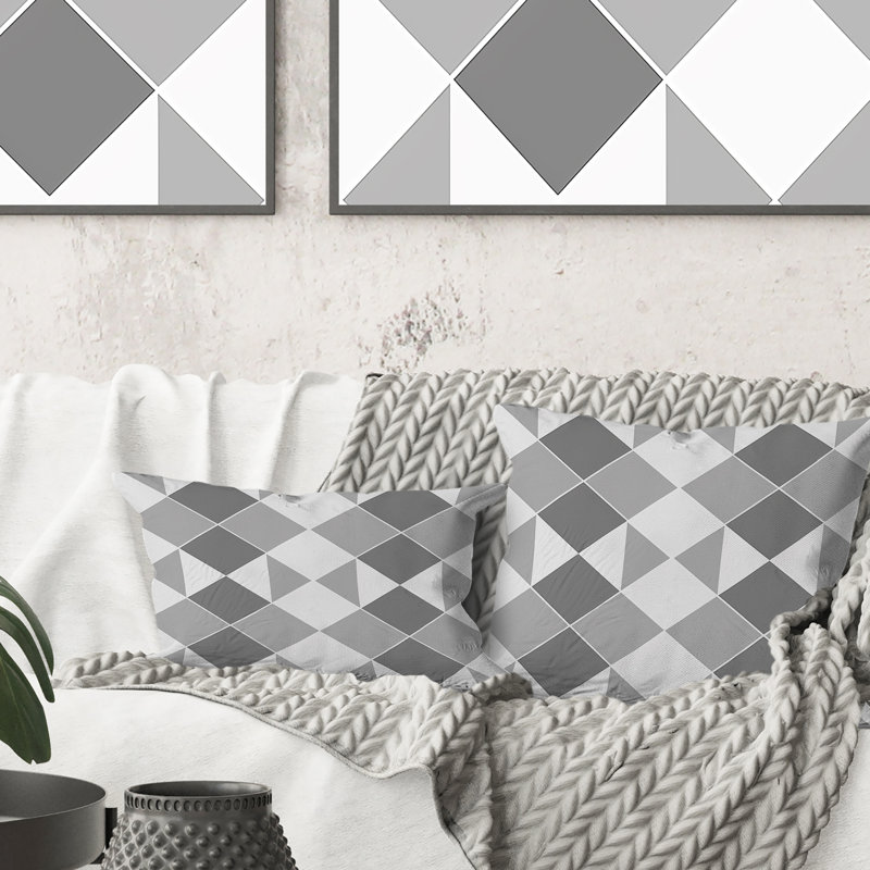 Coussin décoratif gris et blanc à motif argyle II, H 16 po x l 16 po