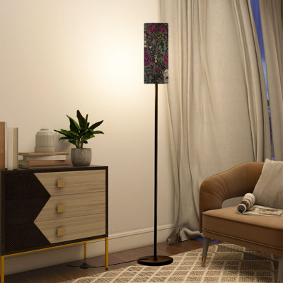  Lampe sur pied de 68,5 po avec crâne gothique rétro, gravure florale, décor romantique foncé, poteau en métal à intensité variable avec abat-jour en lin, ampoule DEL incluse