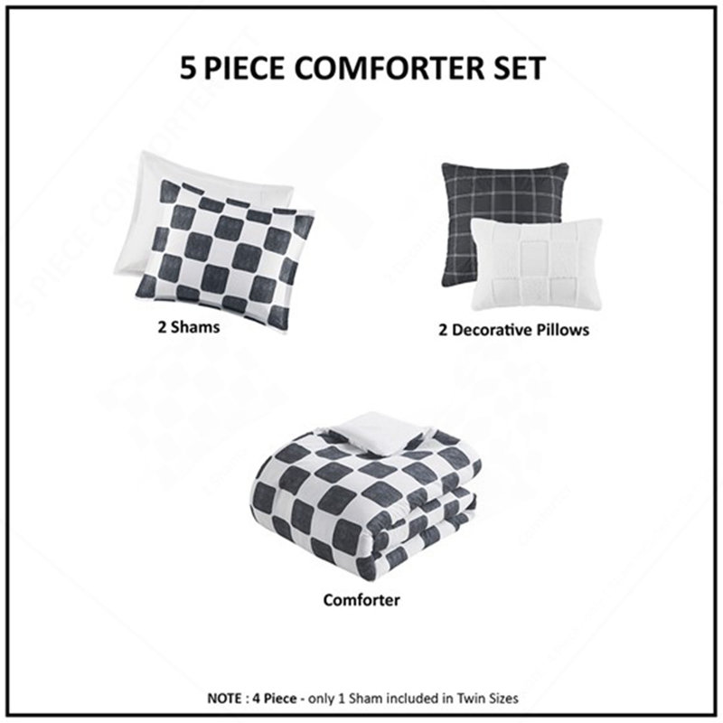 Checkered Comforter Set, Full Comforter + 4 Additional Pieces