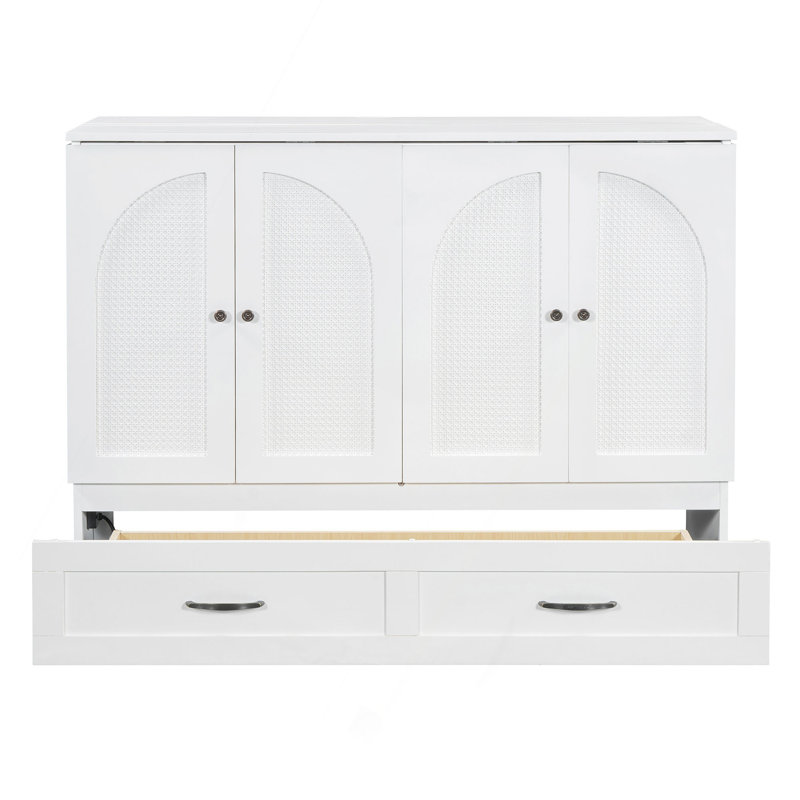 Lit escamotable double avec grands tiroirs, Lit double, Blanc