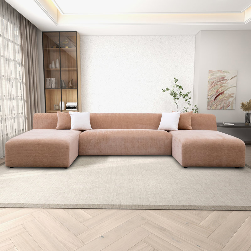 Canapé modulaire avec repose-pieds, Tissu pêche