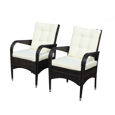 2 Dining Chairs With Cushions  Beige  - Elegant Patio Seating Group Made From Pe , Steel, , Fabric, Sponge Protected Adverse Weather Conditions Contemporary Outdoor Chair Composition