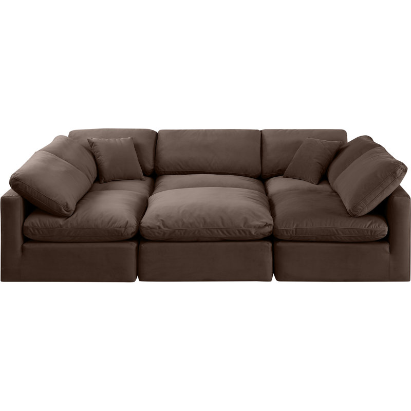 Itala Velvet U-Shaped Sectional Reversible, Brown Velvet