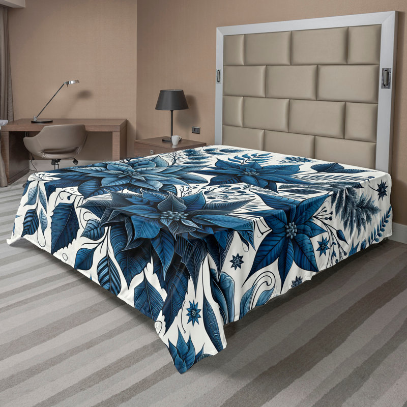 Drap plat moderne de style bohème Ambesonne, Bleu nuit / motif floral bleu ciel foncé