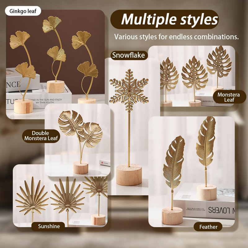Ensemble de décoration de feuilles, statues de feuilles en métal, sculptures artistiques modernes pour le salon, le bureau, la tablette, les décorations pour la maison et les accents botaniques 3D faits à la main