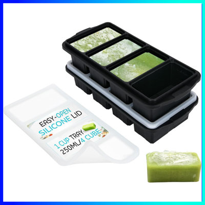 2-Pack Silicone Freezer Trays With Lids - 1 Cup Portion Cubes For Soup, Meal Prep & Storage | Large Ice Cube Mold (8 Cavities Per Tray) | Oven, Dishwasher & Freezer Safe
