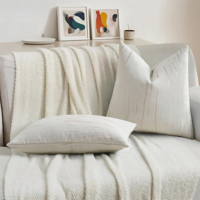 Housses de coussin crème de 20 x 20 pouces, ensemble de 2 taies d'oreiller décoratives à rayures texturées et gaufrées Boho, décor de maison moderne pour lit canapé
