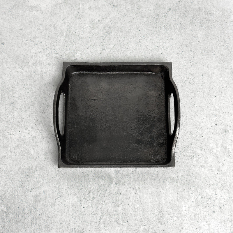 Plateau carré texturé en aluminium avec poignées, Noir, noir, noir, noir