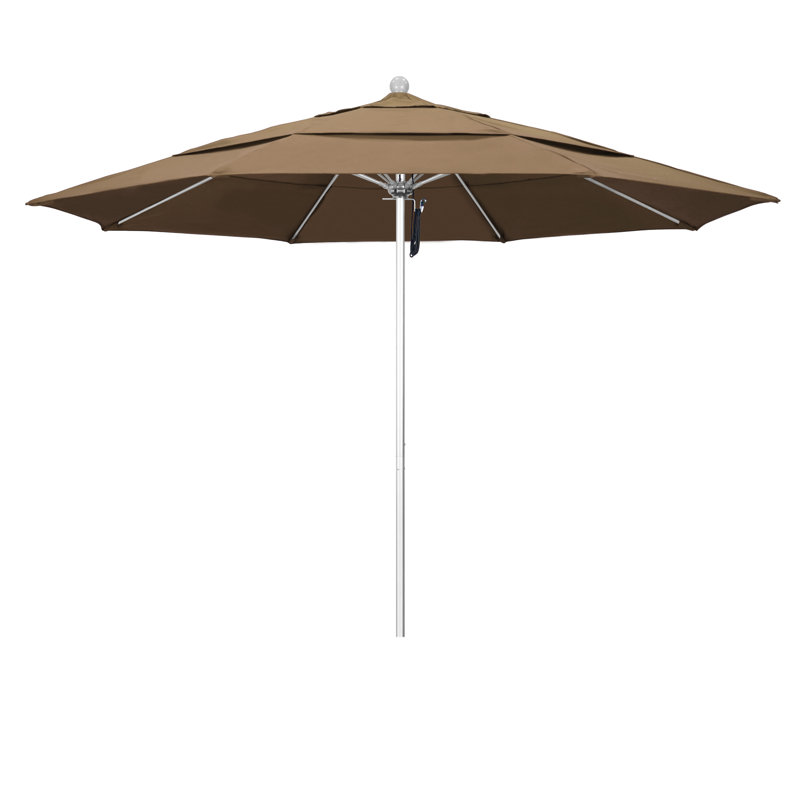 Parasol de marché 11 pi Hibo, Toile toile Sunbrella® chameau, Argent anodisé