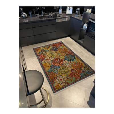 Multi Colour Traditional Motif Flower Pattern Creative Vintage Decorative Machine Washable Area Rug
