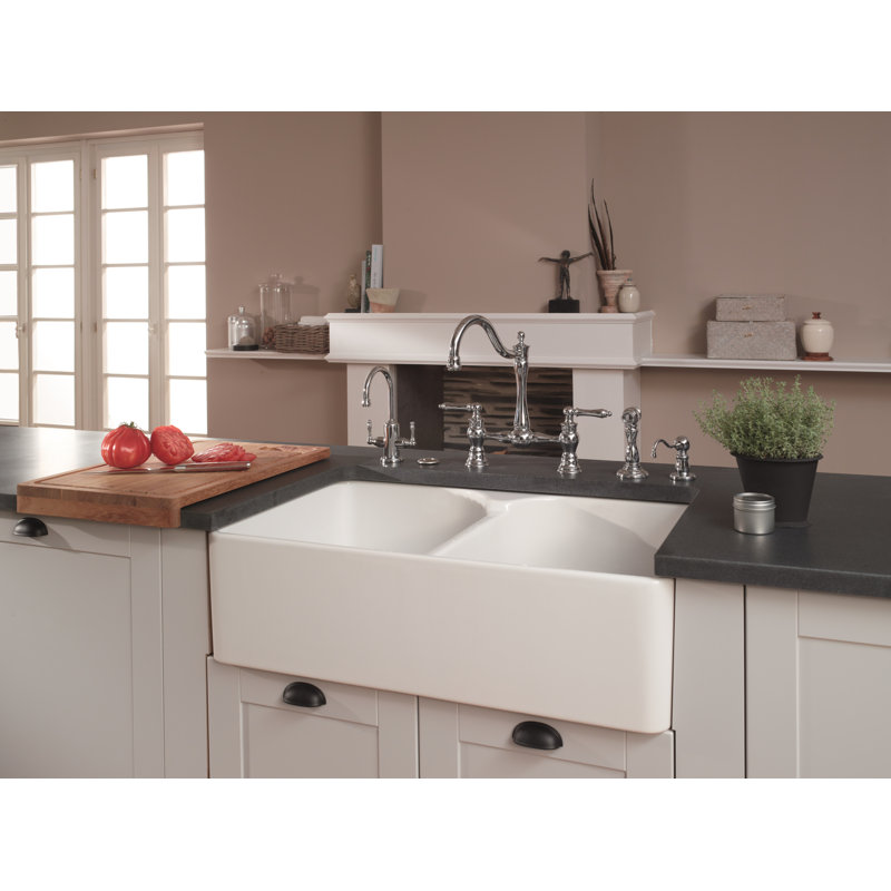 Évier de cuisine à tablier double L 36 po x l 22 po Manor House, Blanc