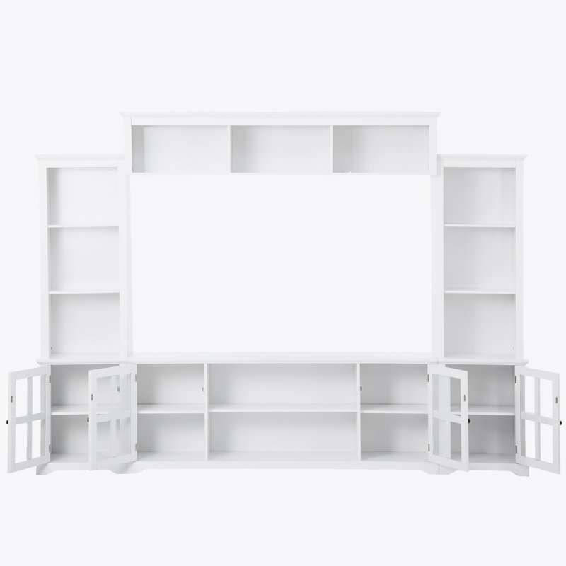 Meuble audio-vidéo de style minimaliste avec pont, console de télévision moderne pour téléviseur de 70 po ou moins, Blanc