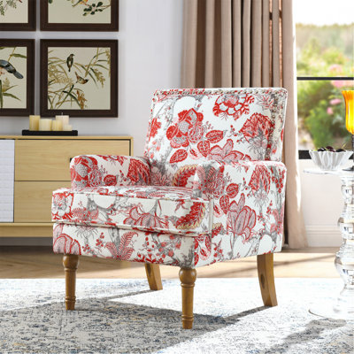 Chaise d'appoint, fauteuil floral, garniture cloutée, décor rouge et blanc, pieds en bois massif, mobilier de ferme, fauteuil de chambre rembourré, chaise d'appoint, imprimé traditionnel, salon Wayfair.
