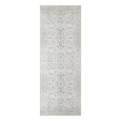 Washable Non-Slip 10 ft Runner - Beige / Off White Traditional Bordered Runner