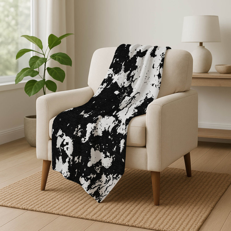 Jeté Sherpa ASB897 moderne lavable à la machine Addison, Abstrait, Noir
